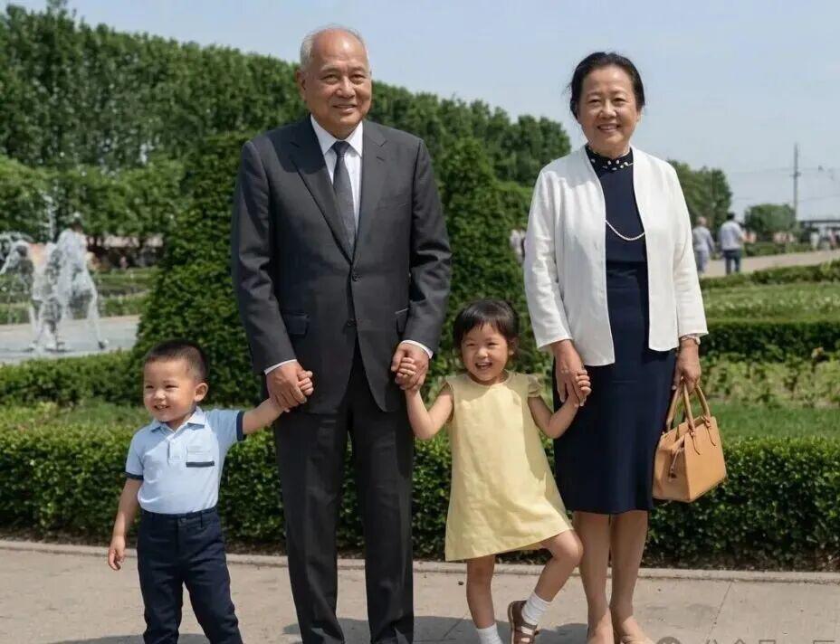 这张照片拍摄于加拿大的一处公园，人物正是张国焘与妻子杨子烈，身边是他的孙辈。
