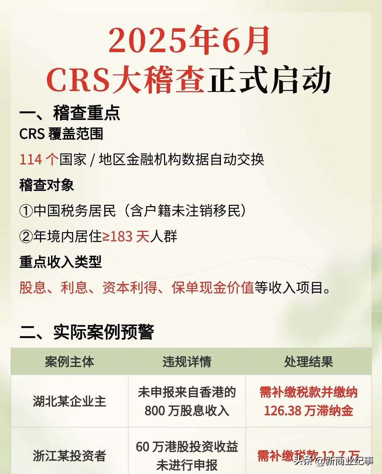中国是全球征税的国家，从今年六月份开始，Crs 大稽查正式启动，全球 114 个