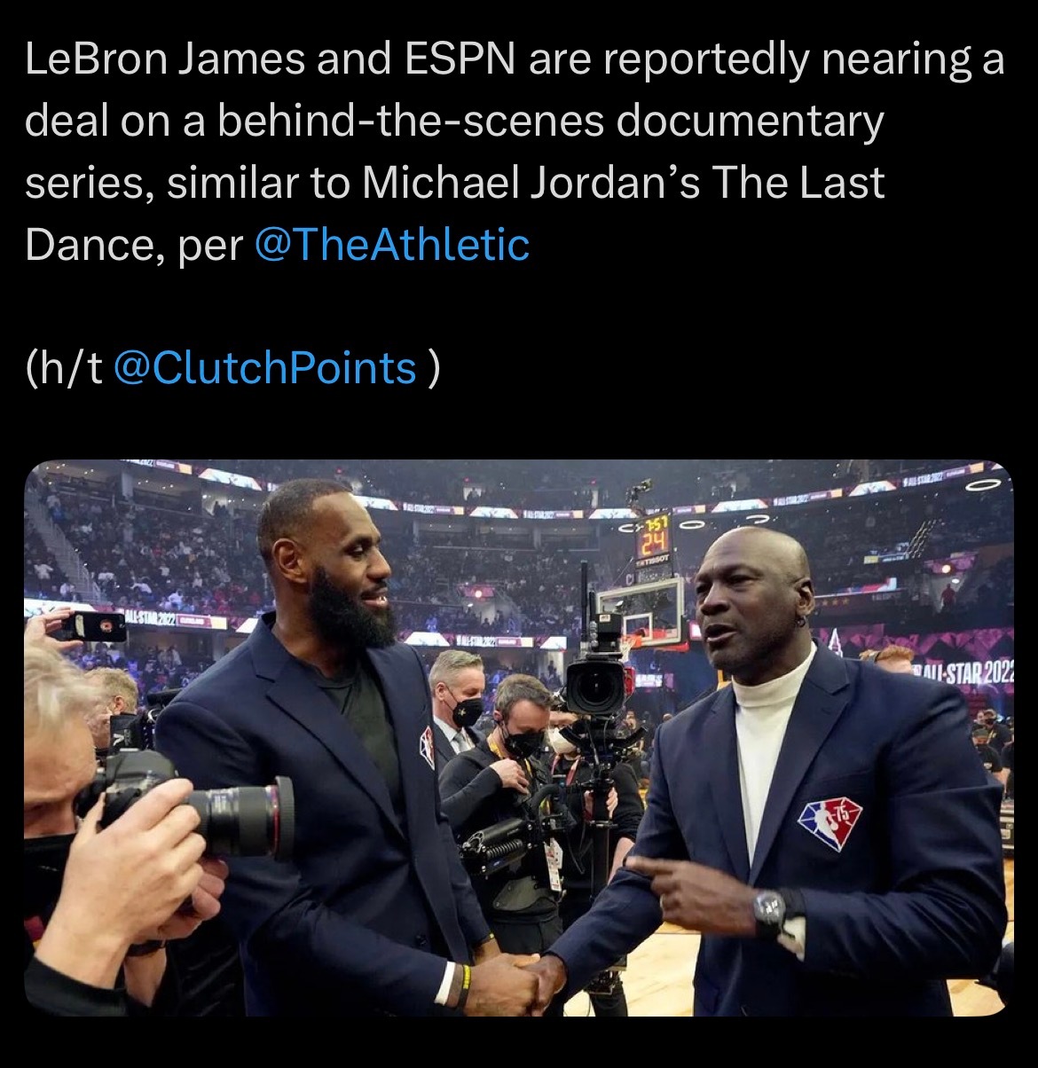 詹姆斯多年挚友兼商业合伙人卡特否认一则报道：网传詹姆斯和ESPN将推出《最后一舞