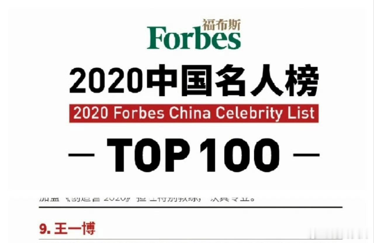 2019福布斯中国名人榜第71名2020福布斯中国名人榜第9名2021福布斯中国