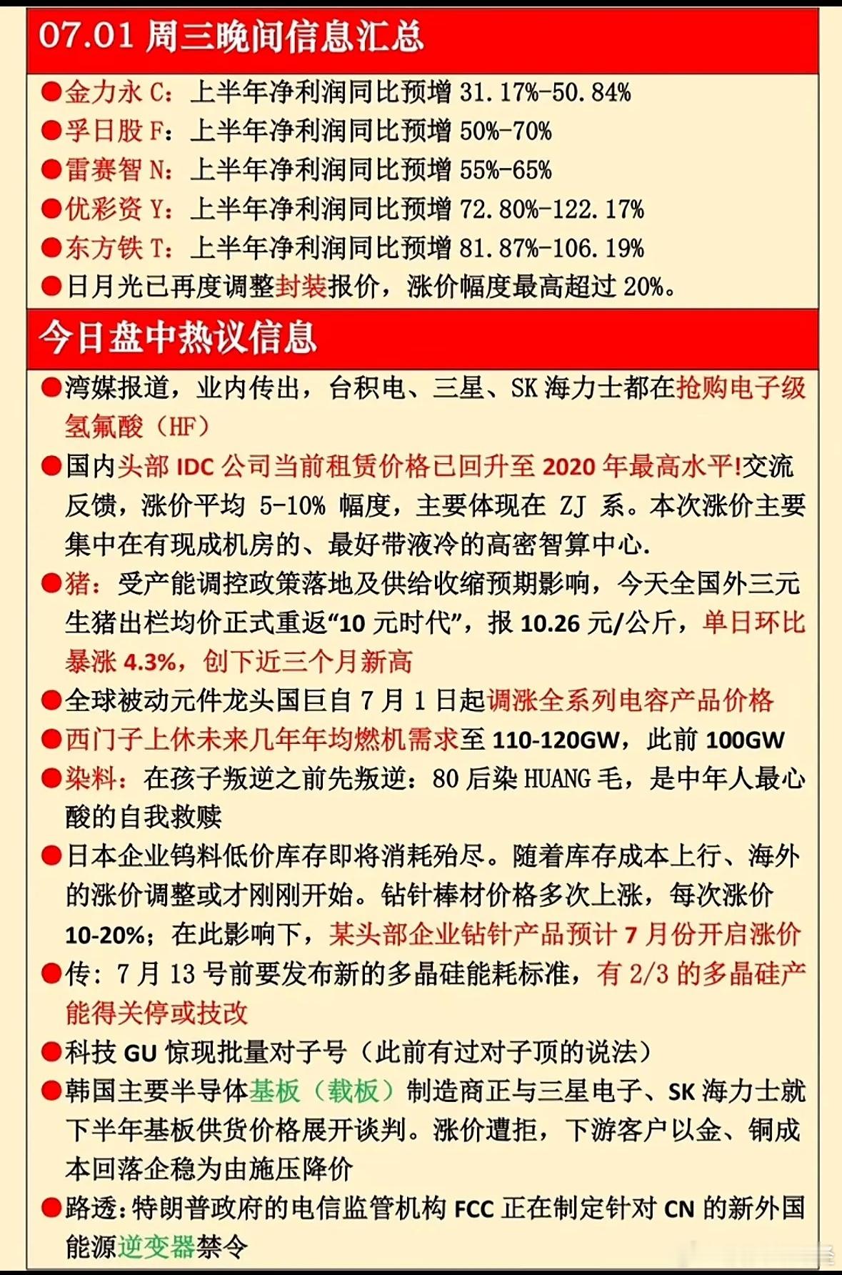 7月1日晚间信息汇总 