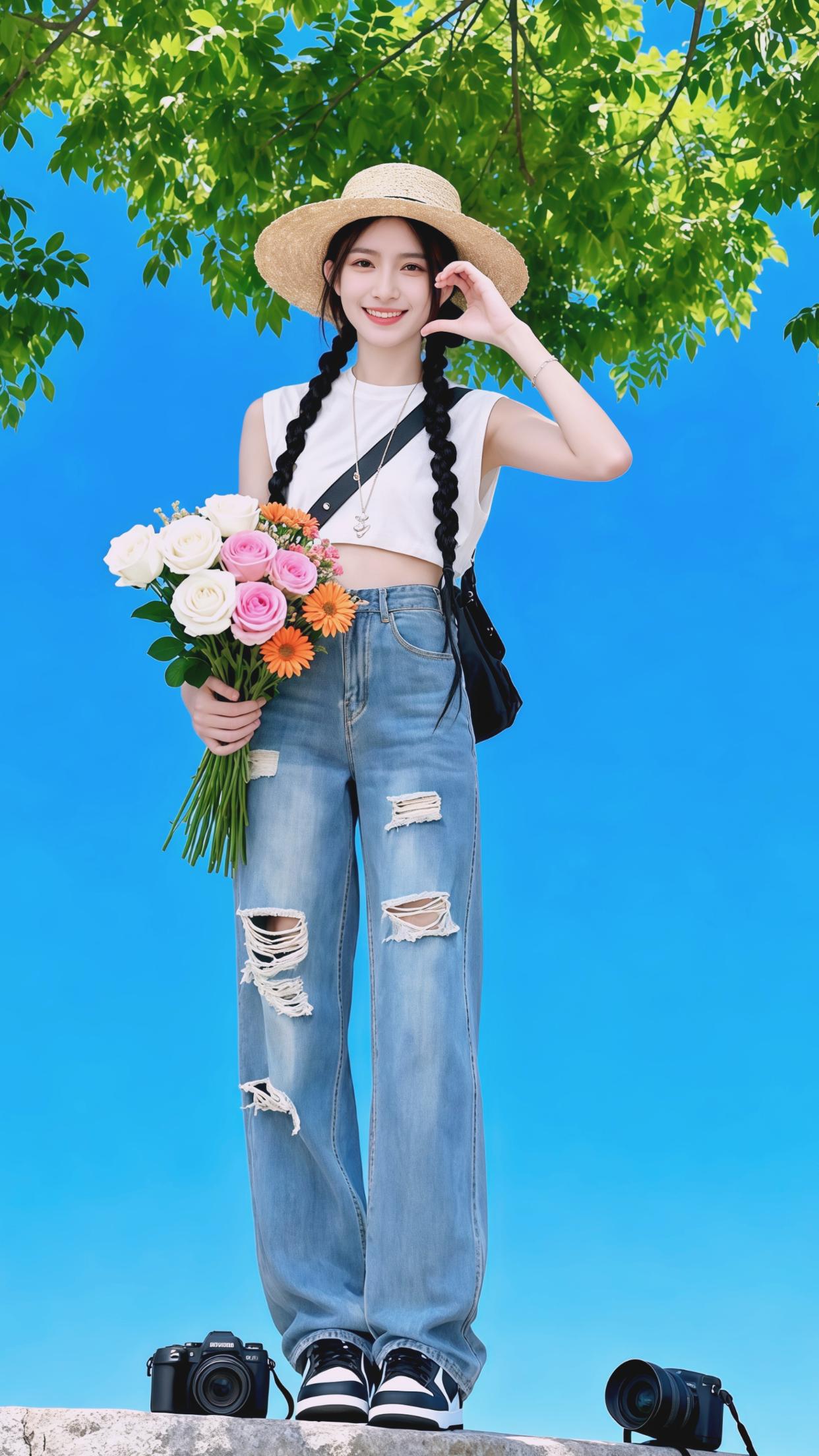 穿出你的时尚你的感觉 牛仔裤 五一出游穿搭 超出片的五一度假拍照姿势 上热门🔥