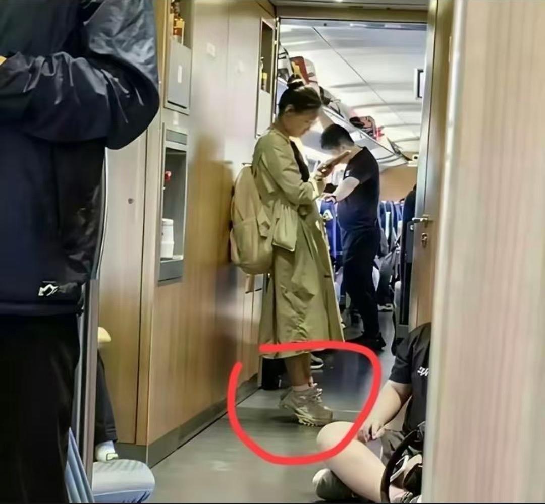 高铁上一女生没座，站了四五个小时全程踮脚，我服了。这操作太狠了，小腿不酸吗？普通