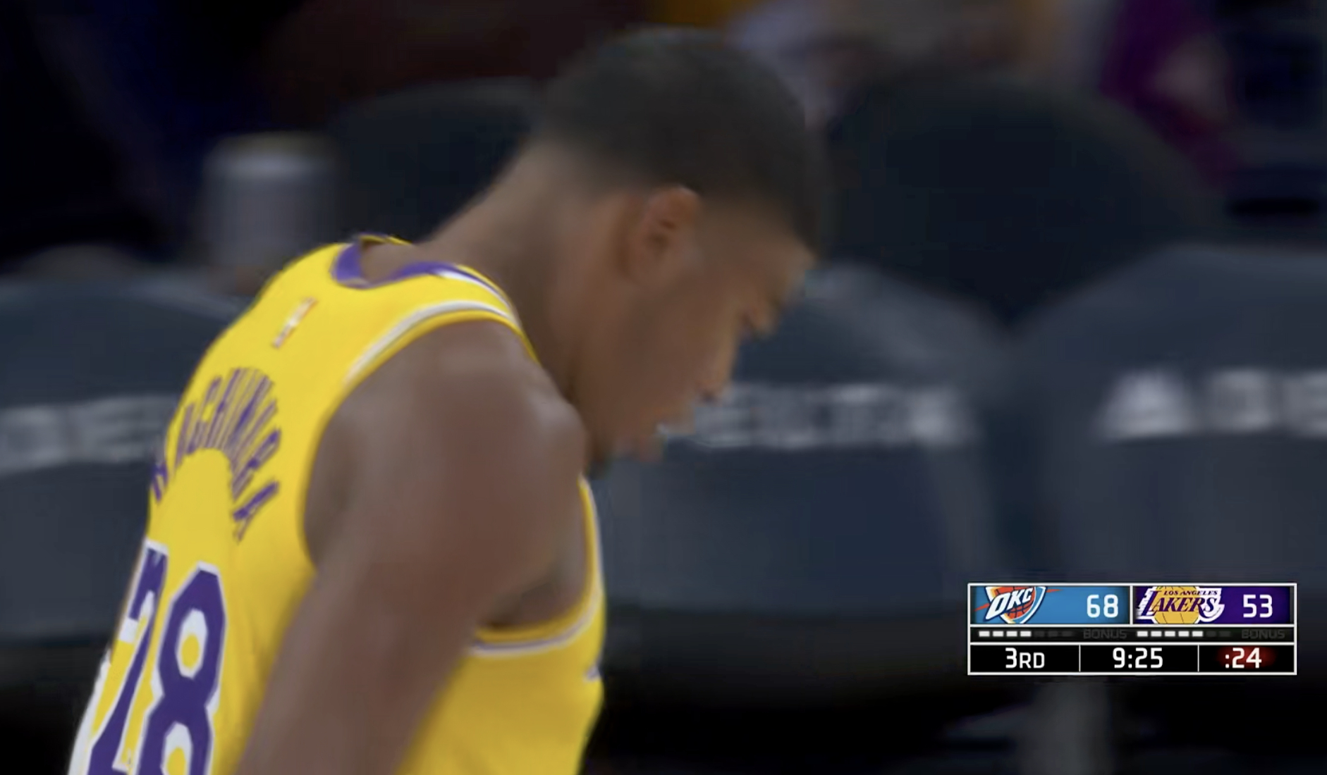 雷霆暂停！湖人追到差15分 八村又扣了一个！雷霆vs湖人