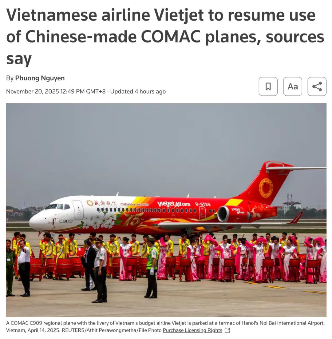 越捷计划恢复C909运营在中断一个月之后，越捷航空计划近期恢复C909航班的运营