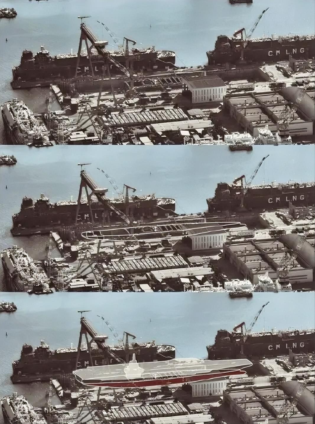 据说这是某大国在达利安造船厂建造的最新型的航母，采用核动力，双堆布局，两个18米