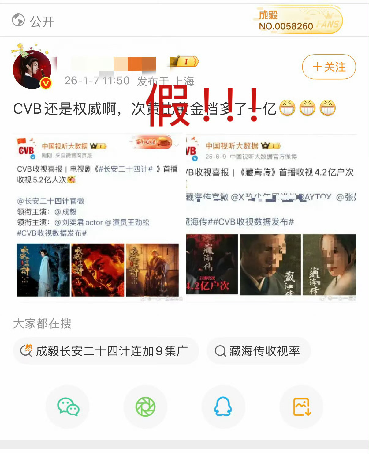 成毅粉丝又吹假🖊️造谣了！成毅粉丝又吹假bi造谣了！《藏海传》首播6.4亿人次