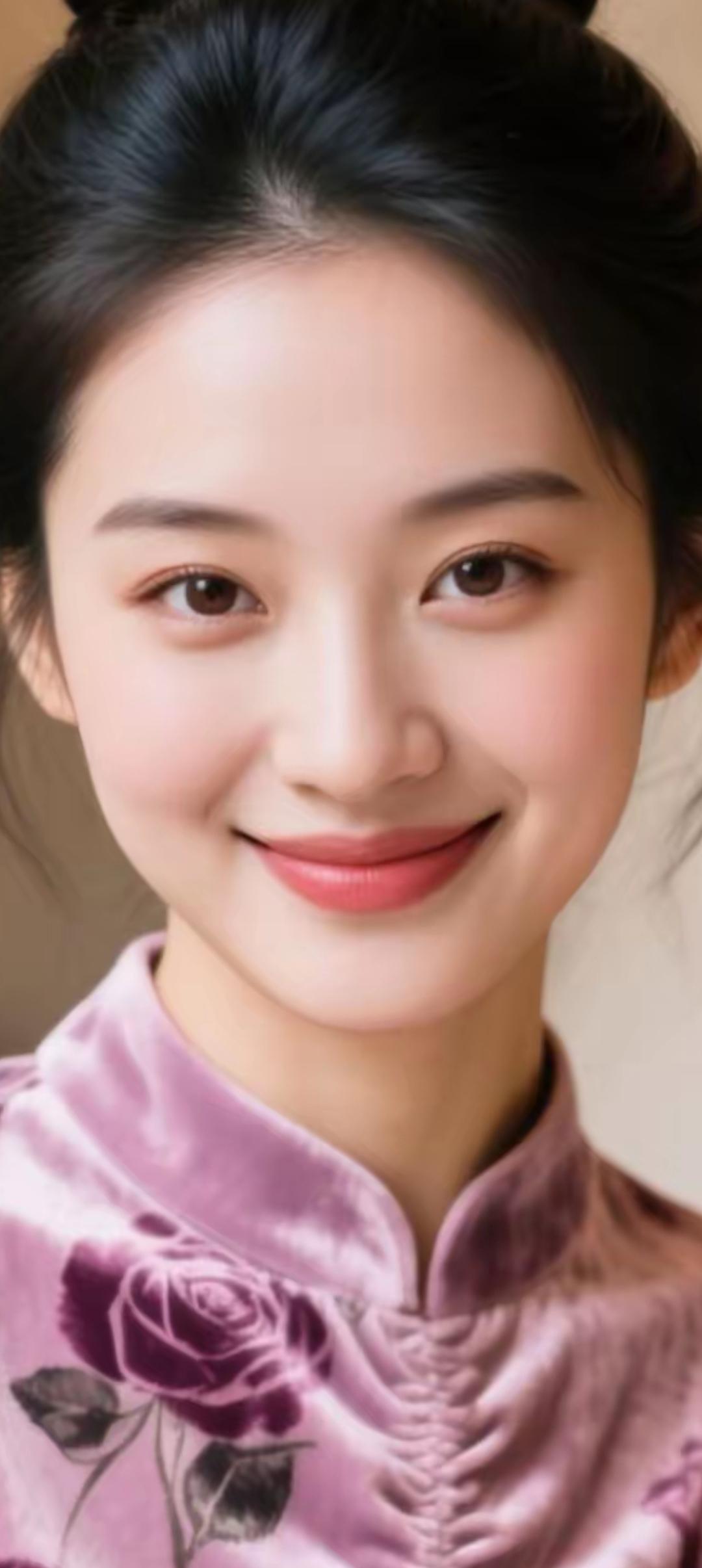 温柔甜美的微笑，粉紫色旗袍的优雅，少女心满满的一天！🌸💕