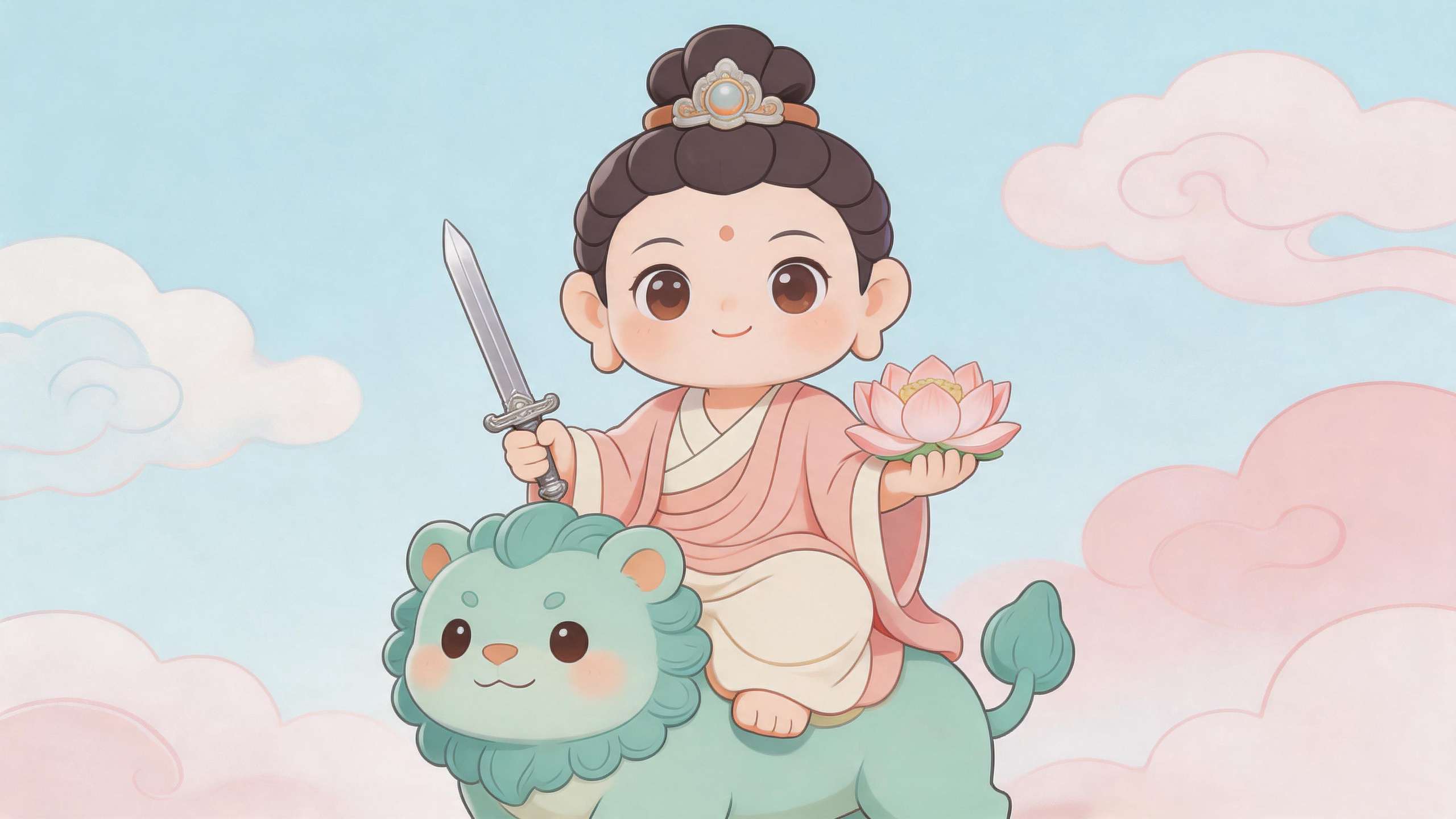 愿文殊点化，少些迷茫；福运加持，多些晴朗。 