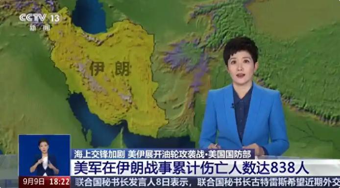 9月8日，美国战争部更新了伊朗战事的伤亡数据：累计838人伤亡，其中18人死亡，