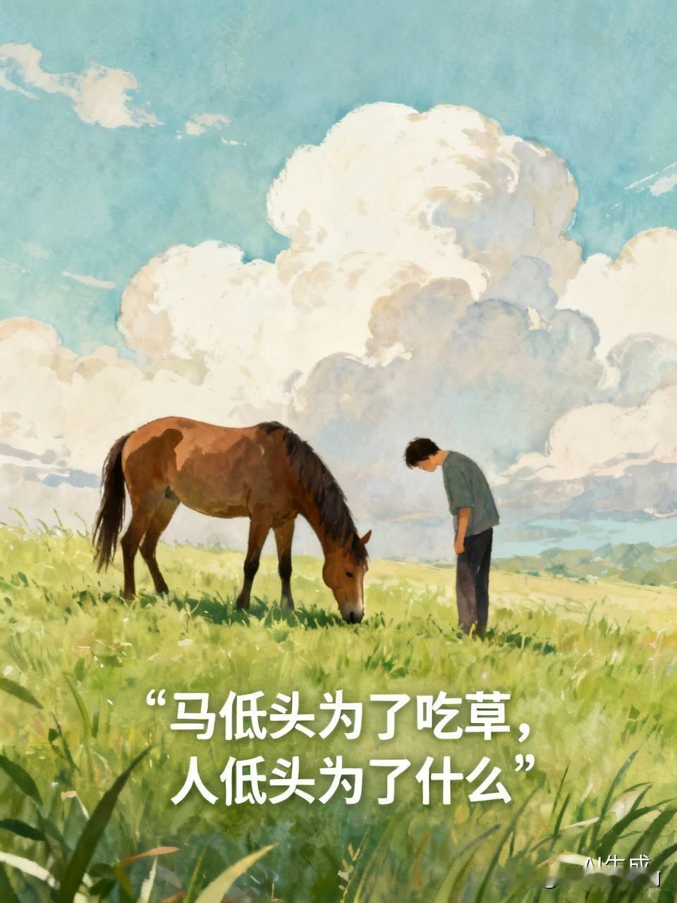 - 真正成熟的人，都懂得适时低头 -
 
马低头，是本能，只为吃草生存、延续生命