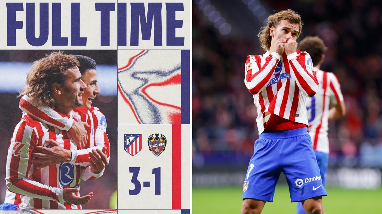 西甲：马德里竞技3-1击败莱万特，4连胜+11轮不败。
巴里奥斯传中造乌龙，格列