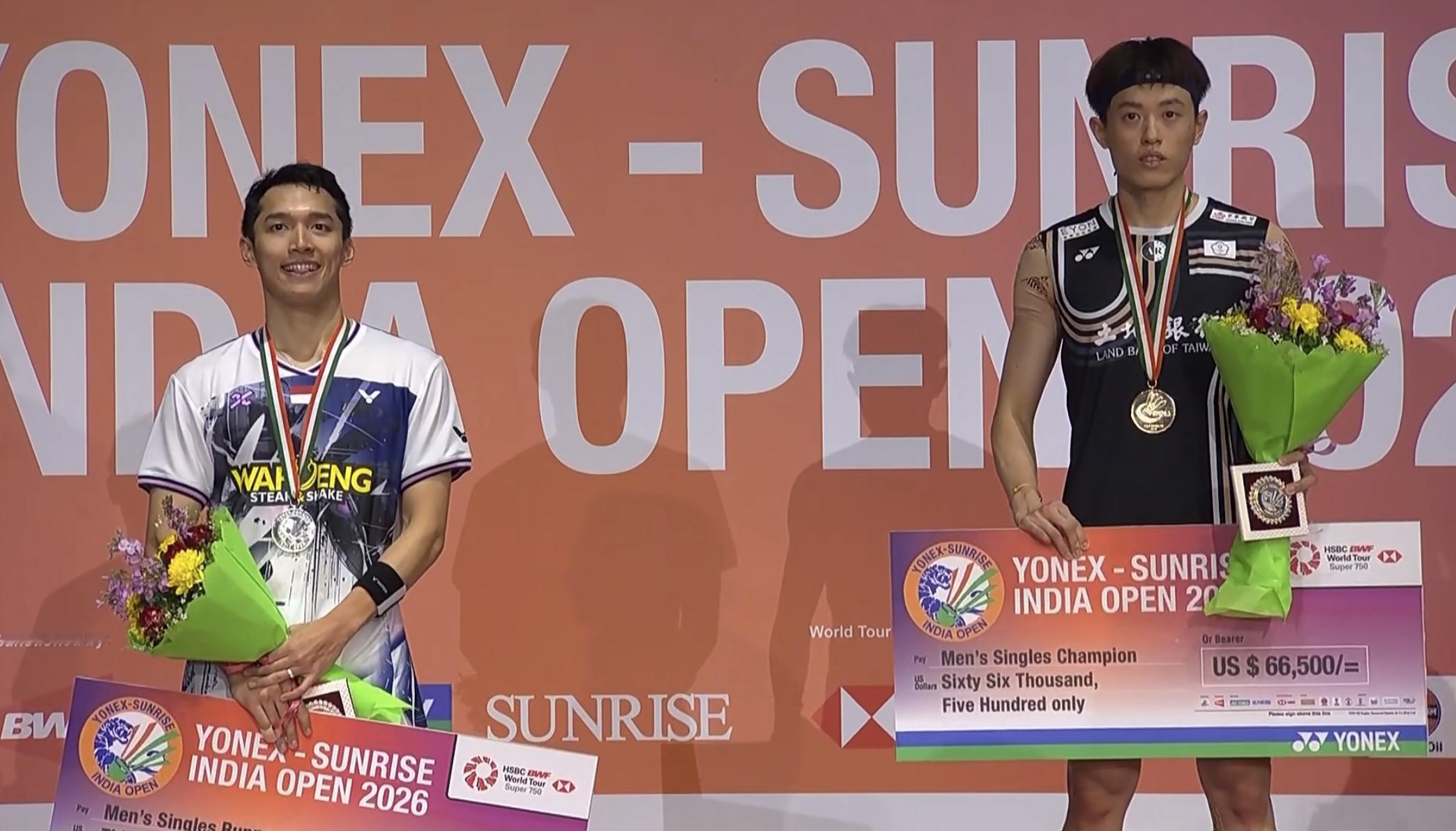 🏆男单冠军：林俊易🥈男单亚军：乔纳坦🇮🇩恭喜两位！🎉🎉🎉2026年