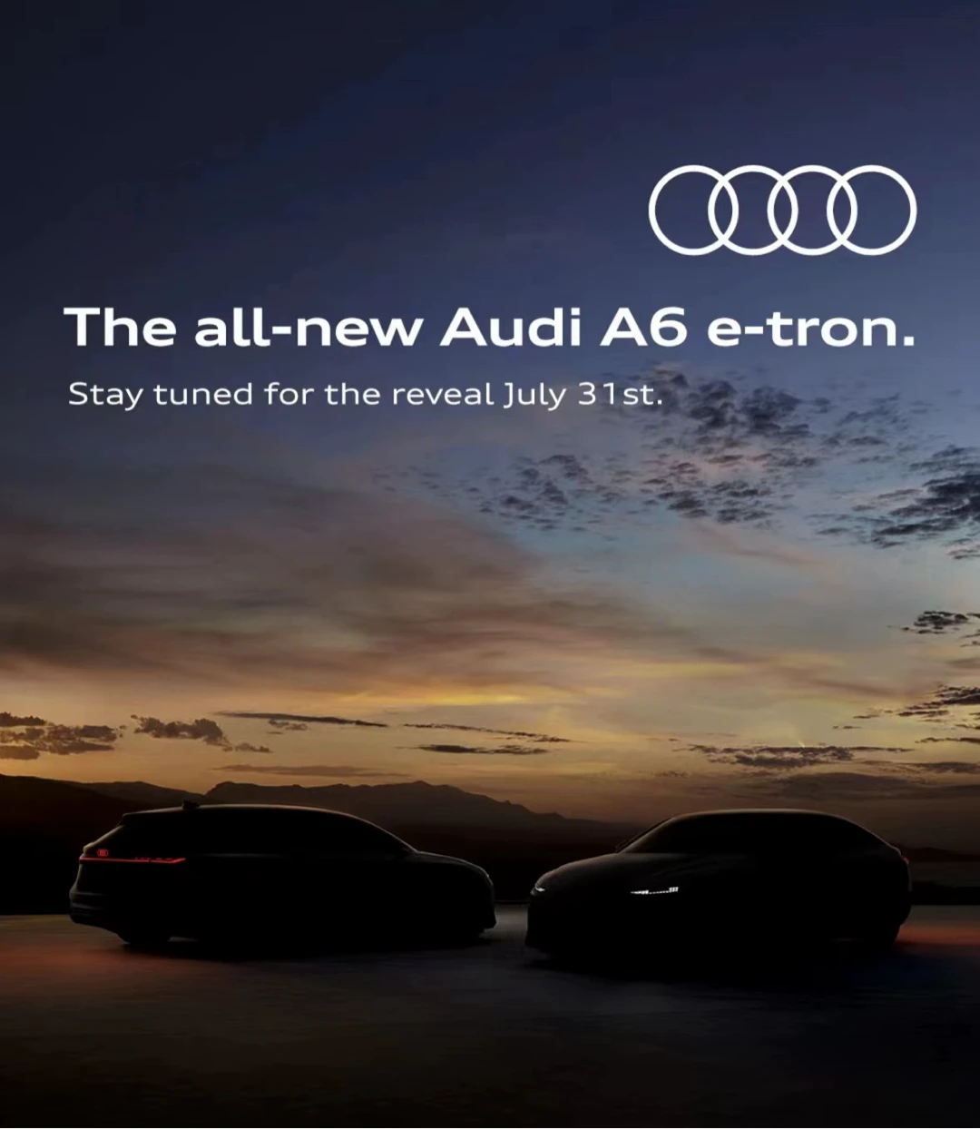 A6 e-tron，7月31号发布，纯电，有Sportback和Avant两种造