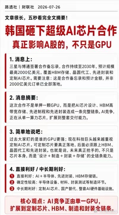 利好！大利好！AI＋半导体又迎来一个最高2000亿美元的超级合作！但真正影响A股