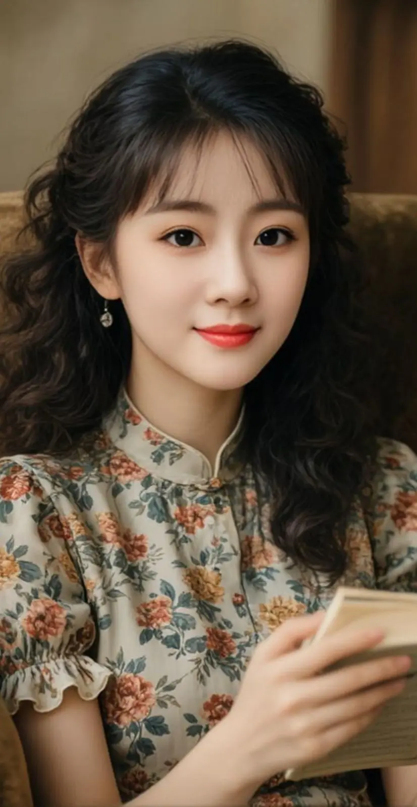 AI卷发簪花丽影