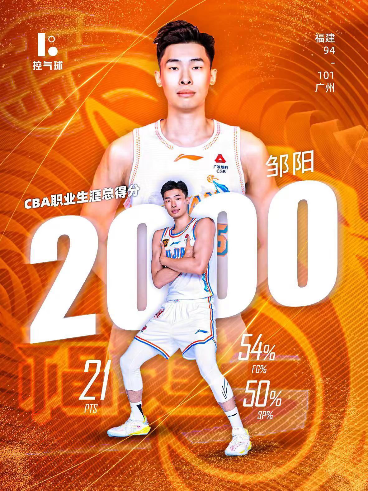 虽败犹荣！邹阳解锁生涯新成就✨ 福建94-101憾负广州，但邹阳交出完美答卷，出