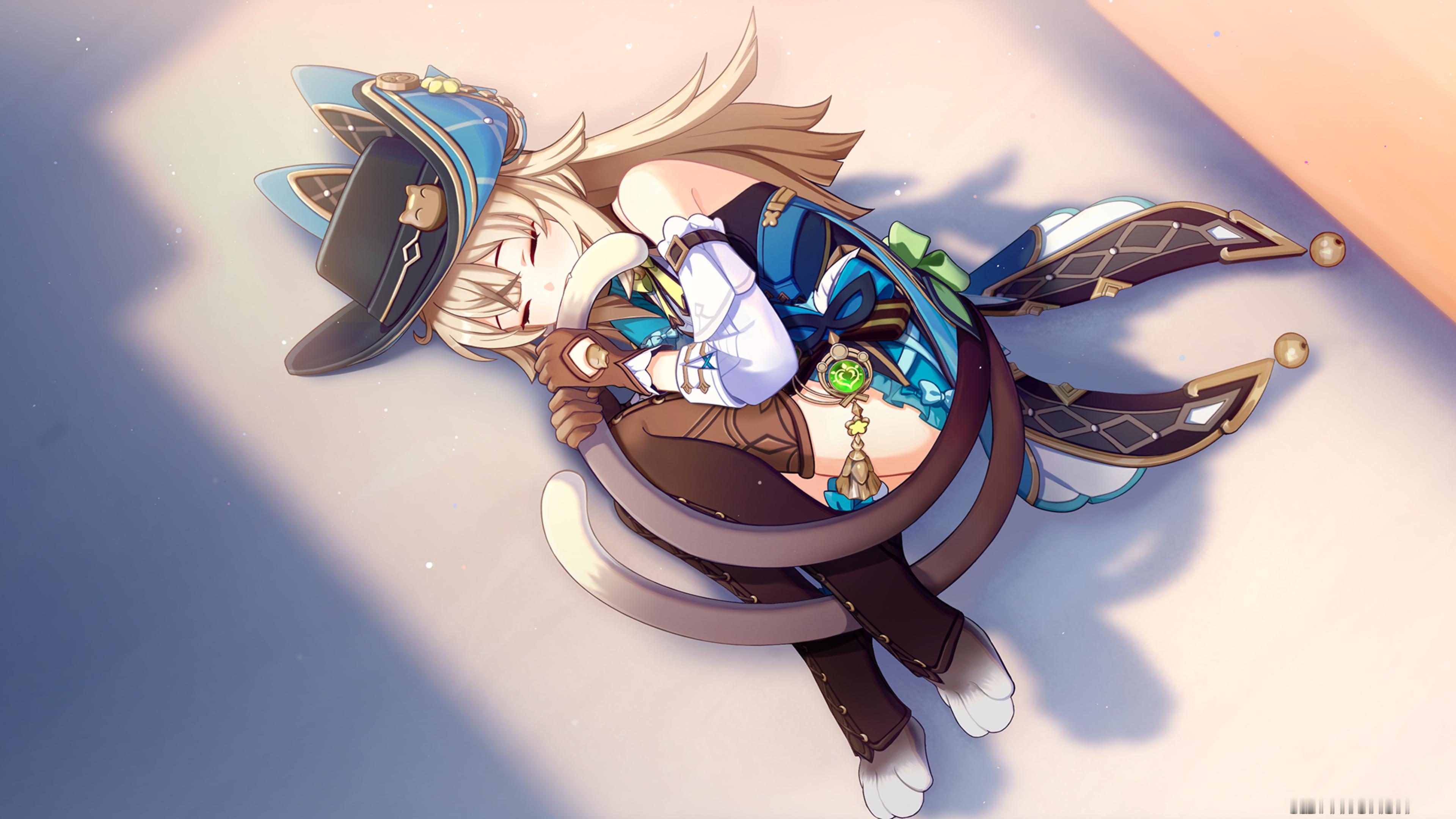 #原神[超话]# 猫猫睡觉的画面，醒来后满脸惊讶的表情[哇]#原神4.8版本##