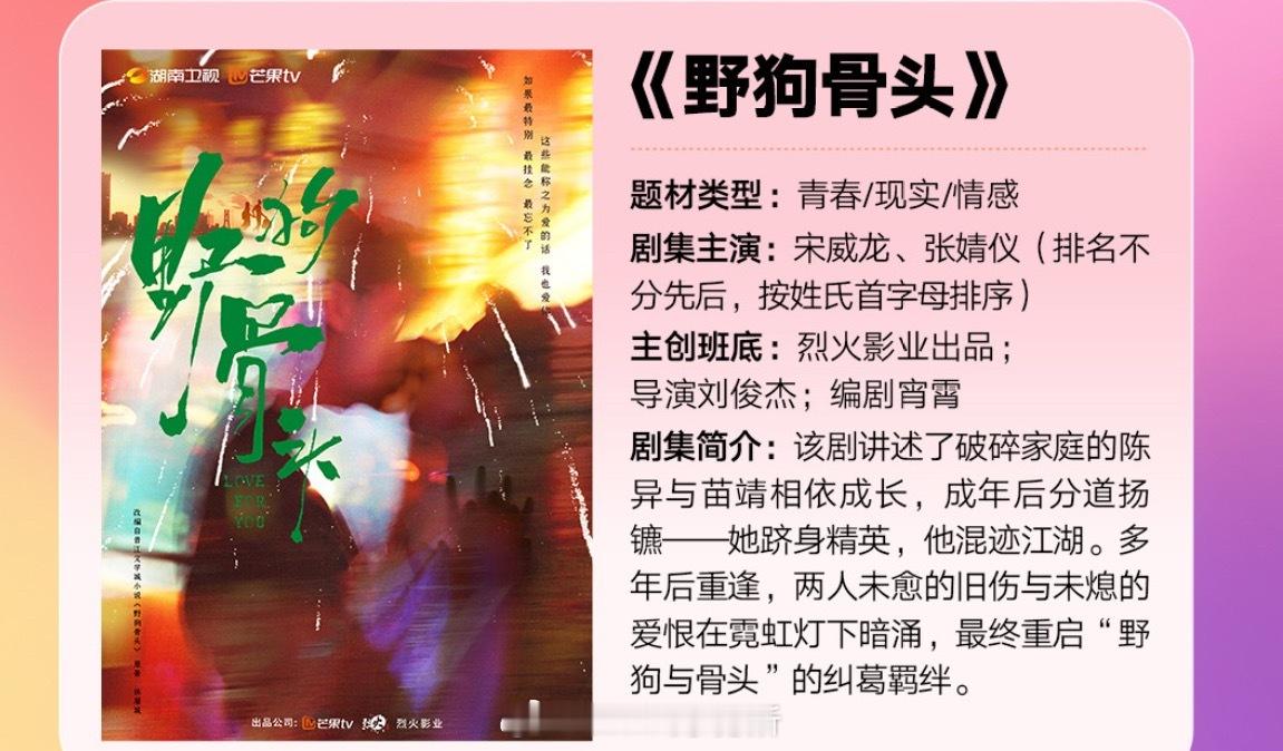 宋威龙、张婧仪 《野狗骨头》简介，说实话挺想看的 ​​​