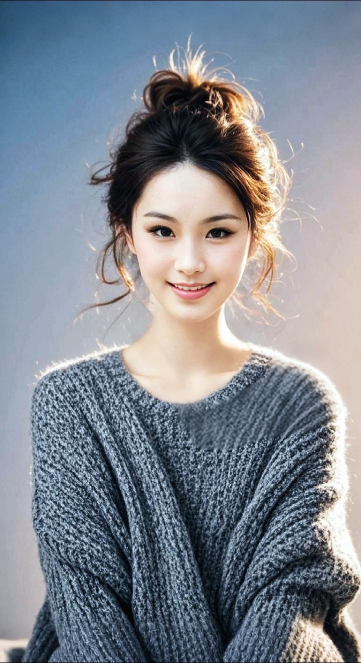 AI扩图 AI毛球毛衣少女