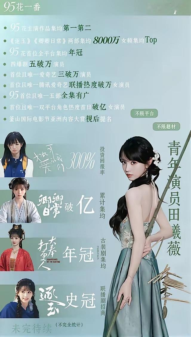 95三花实绩对比！赵露思，虞书欣和田曦薇三大95花开始对比实绩我个人觉得虞书欣实
