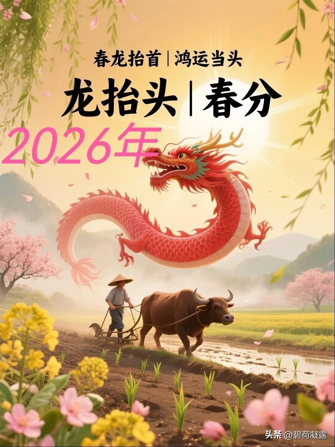 今天是农历二月初二，春分遇上龙抬头，春分昼夜平分，恰似生活平衡美满，在这个吉祥如