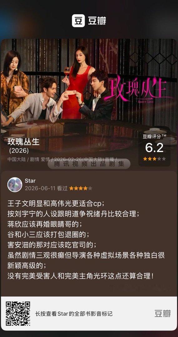 看过电视《玫瑰丛生》，我的评分：★★★★☆ 王子文明显和高伟光更适合cp；按刘宇