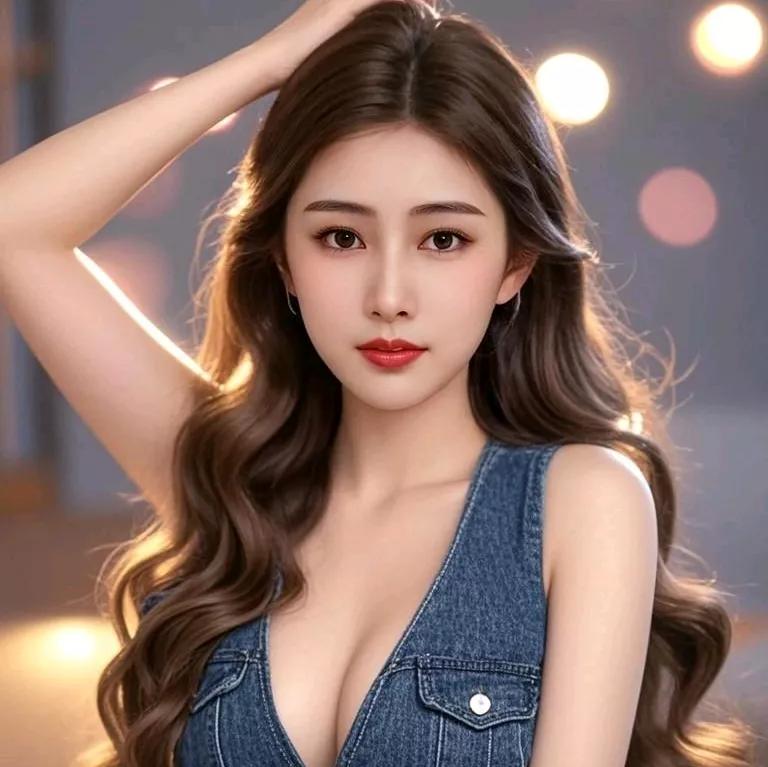 优雅女神，复古牛仔风，撩人红唇，夜晚魅惑牛仔氛围感写真 牛仔通勤写真 时尚牛仔妹