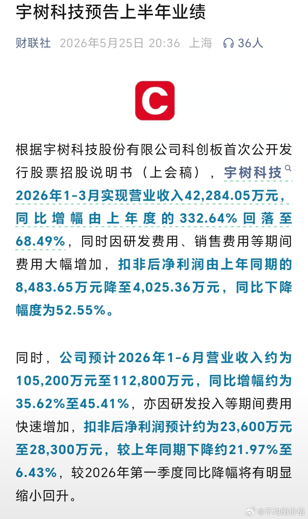 宇树：预计2026年1-6月营业收入约为10.52至11.28亿元，同比增幅约为
