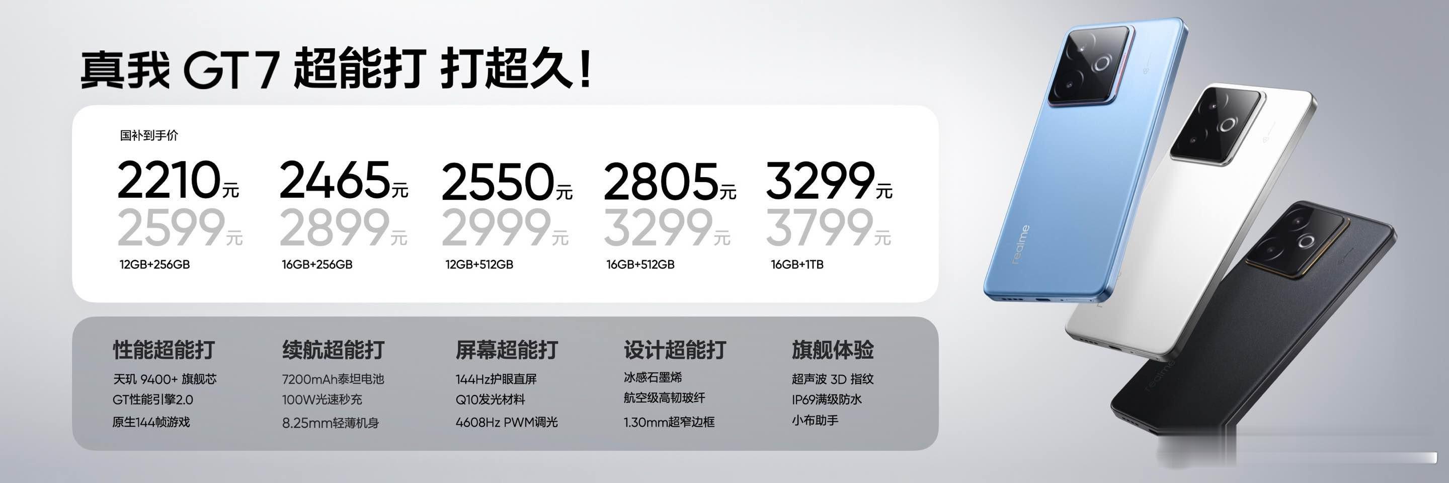 真我GT7正式发布，售价2599元起，价保618。国补到手低至2210元。3nm