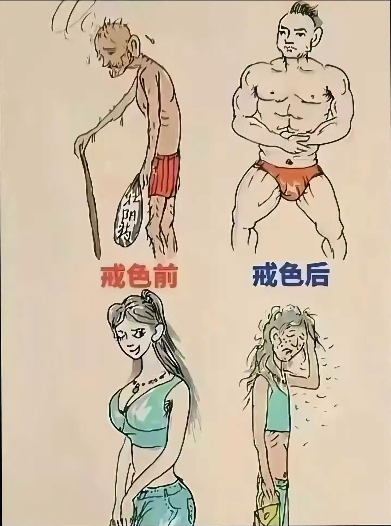 男人和女人戒色后的天壤之别，真的让人大跌眼镜！看来男人想要活得长久，请远离女色。