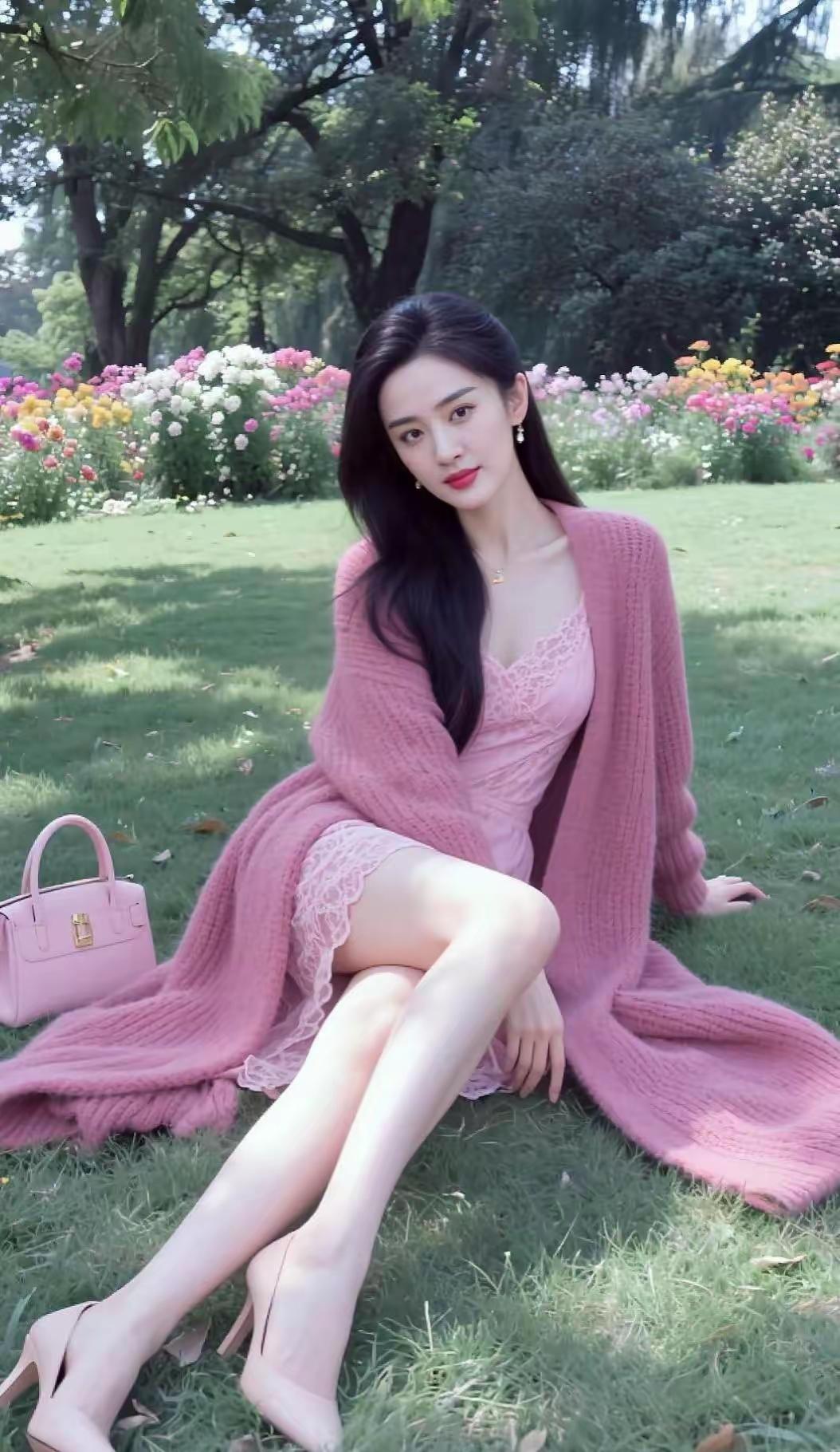 粉嫩春日穿搭，花海中的优雅女神气质感女神穿搭