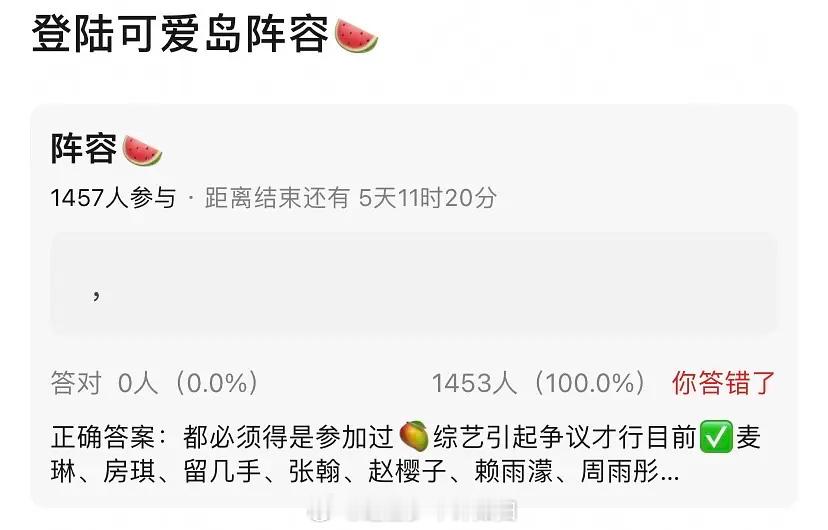 网传登上可爱岛的嘉宾阵容有：必须得是参加过🥭综艺引起争议才行目前麦琳、房琪、留