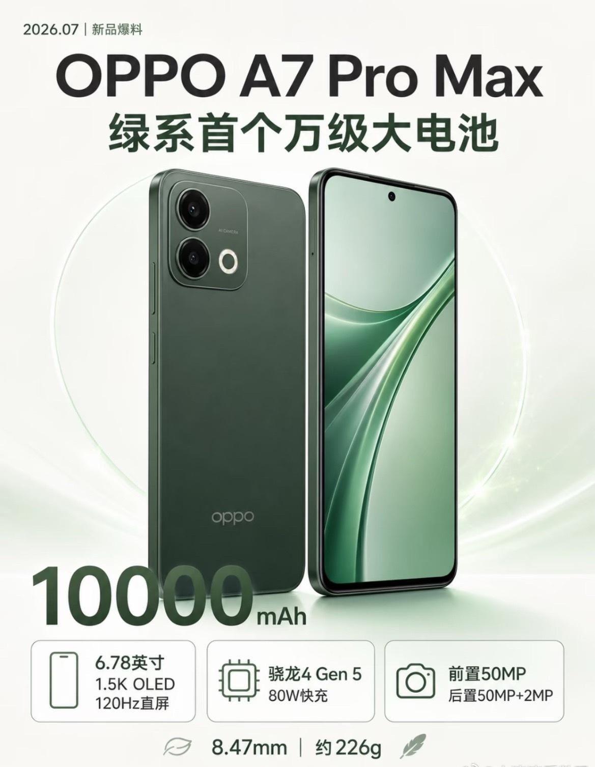 超薄机身！OPPO A7 Pro Max搭载万毫安电池
OPPO A 系列这次真
