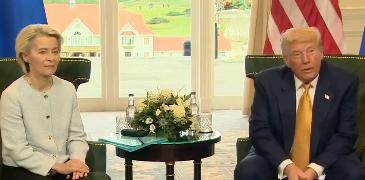 记者：“以色列是否应该采取更多措施允许食物进入加沙？”

特朗普：“再说一遍？”