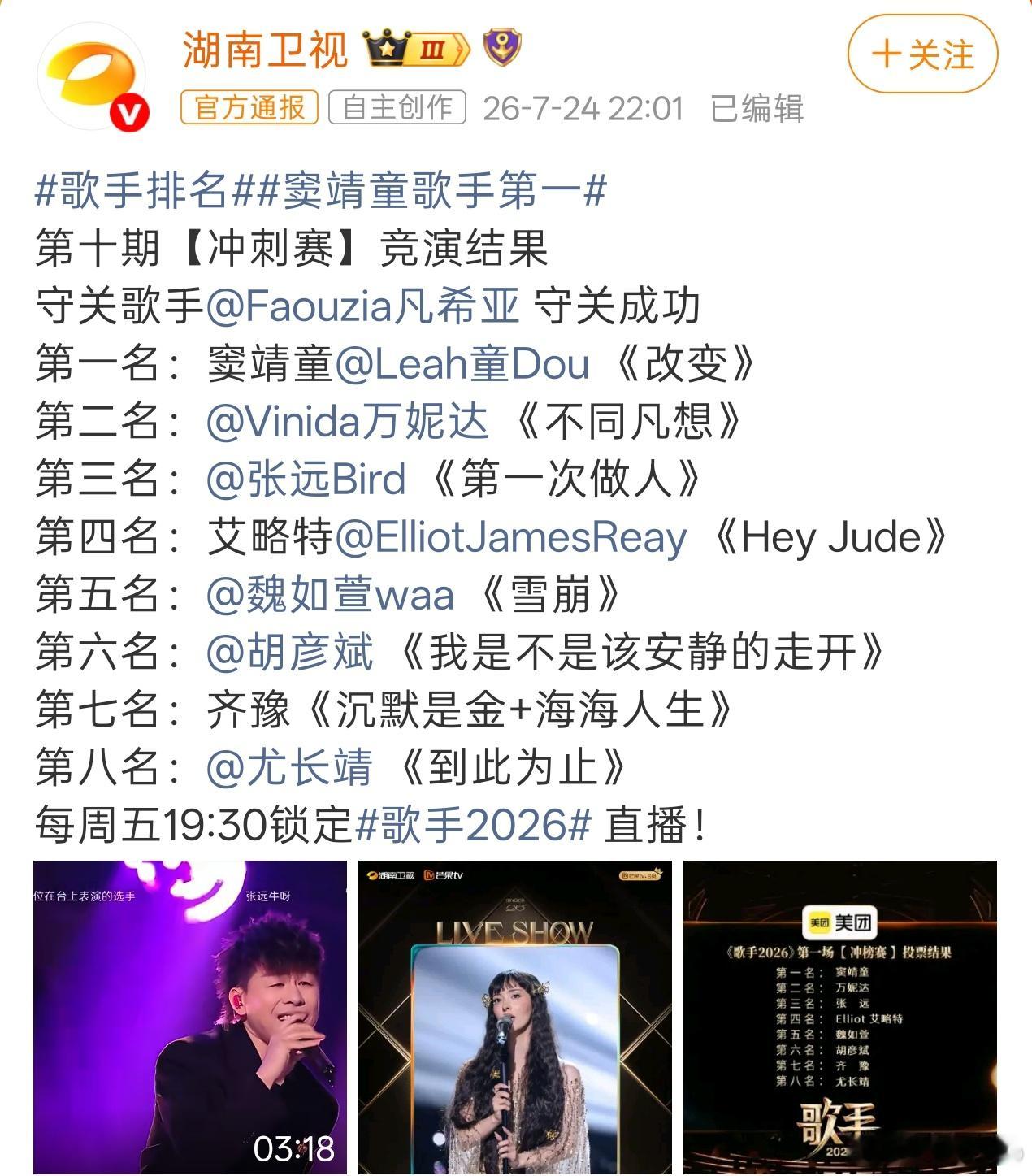 歌手排名，唯一感兴趣的就是，窦靖童。 