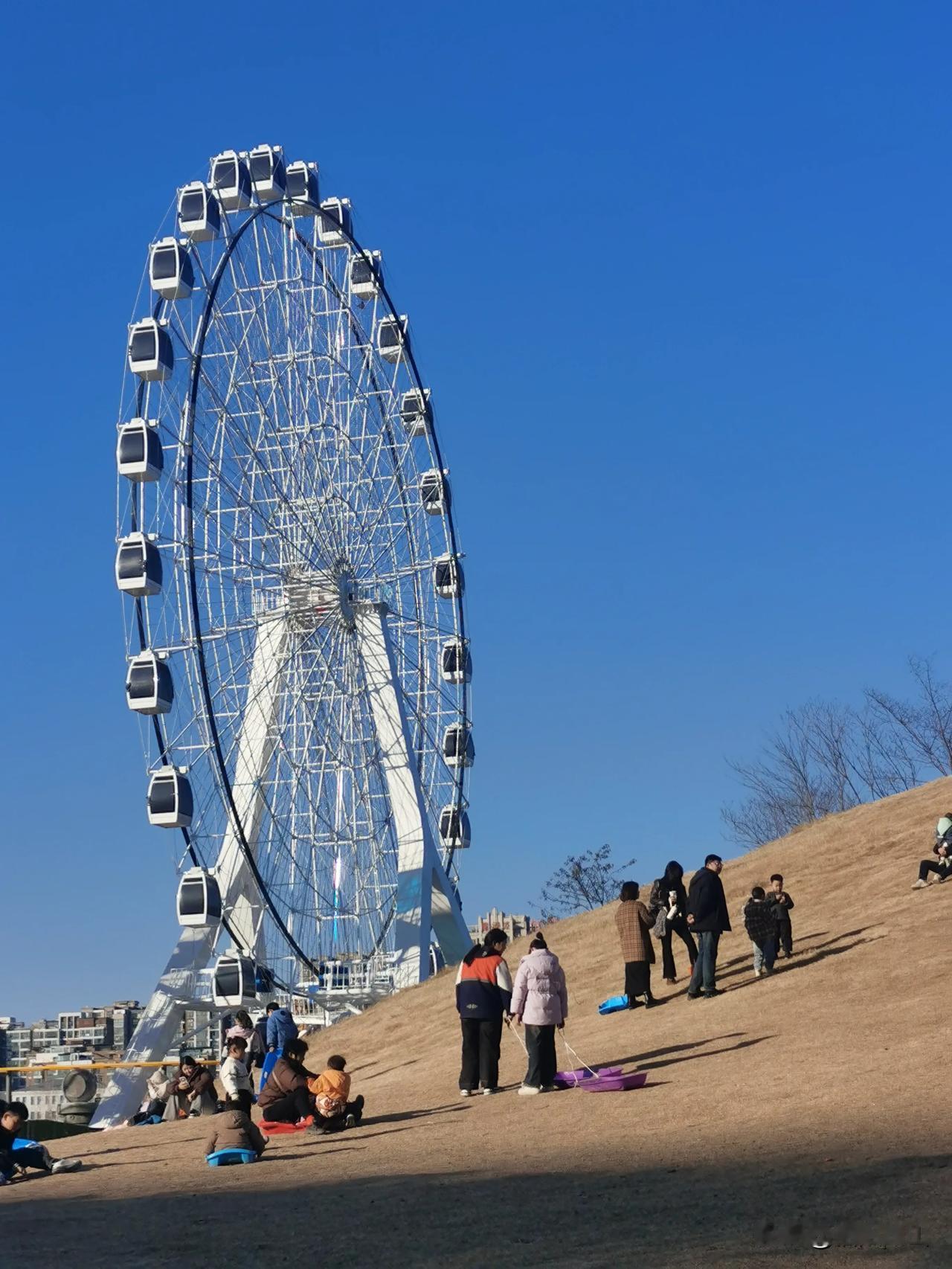 信阳青年营地东侧的这座摩天轮正在施工之中，每天因此慕名而来的市民都络绎不绝，青年