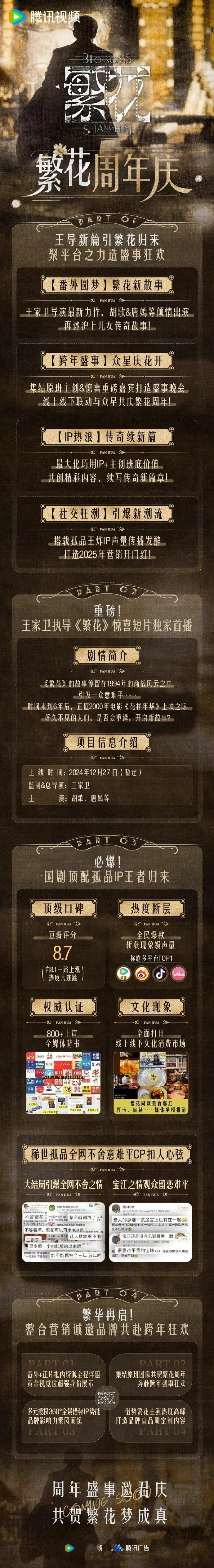 #胡歌唐嫣拍了繁花番外#呕吼！胡歌唐嫣还拍了《#剧集繁花# 》的番外！暂定于20
