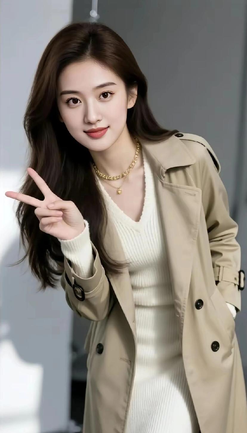 温柔甜美的冬日穿搭，米色风衣搭配白色毛衣，温暖又时尚！米色羽绒服穿搭