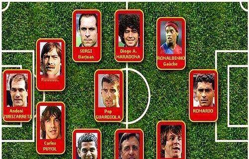 10万人投票，梅西没进首发
 
2007年《世界体育报》搞了场世纪评选，1086