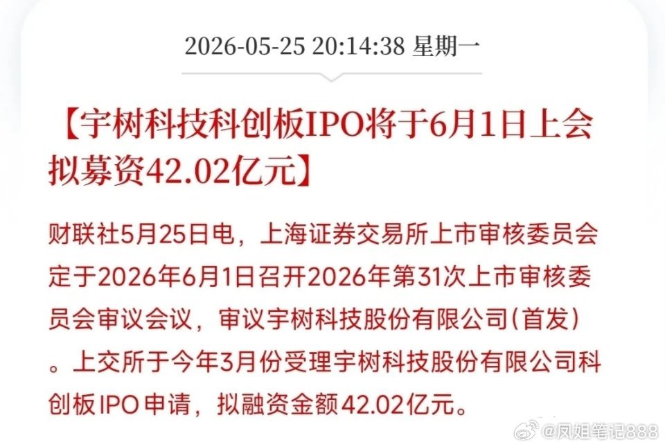 6月1日上会，拟募资42亿元——宇树科技闯关科创板的日子定了。宇树科技IPO倒计