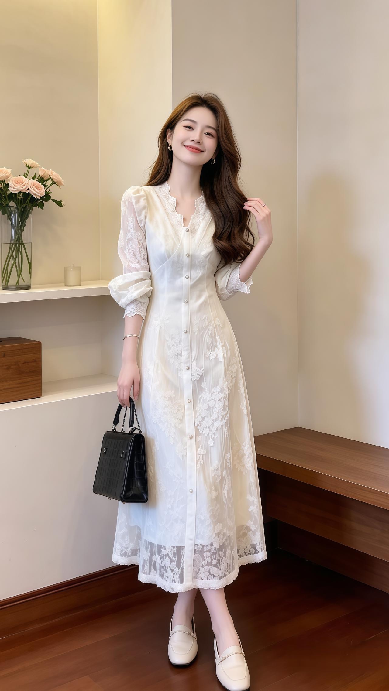 法式时尚轻奢蕾丝连衣裙 法式蕾丝裙 收腰显瘦名媛气质 穿搭 气质穿搭