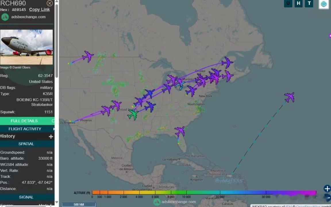 罕见：美国主要军事空运正在进行中，数量空前的 KC-135 和 KC-46 加油