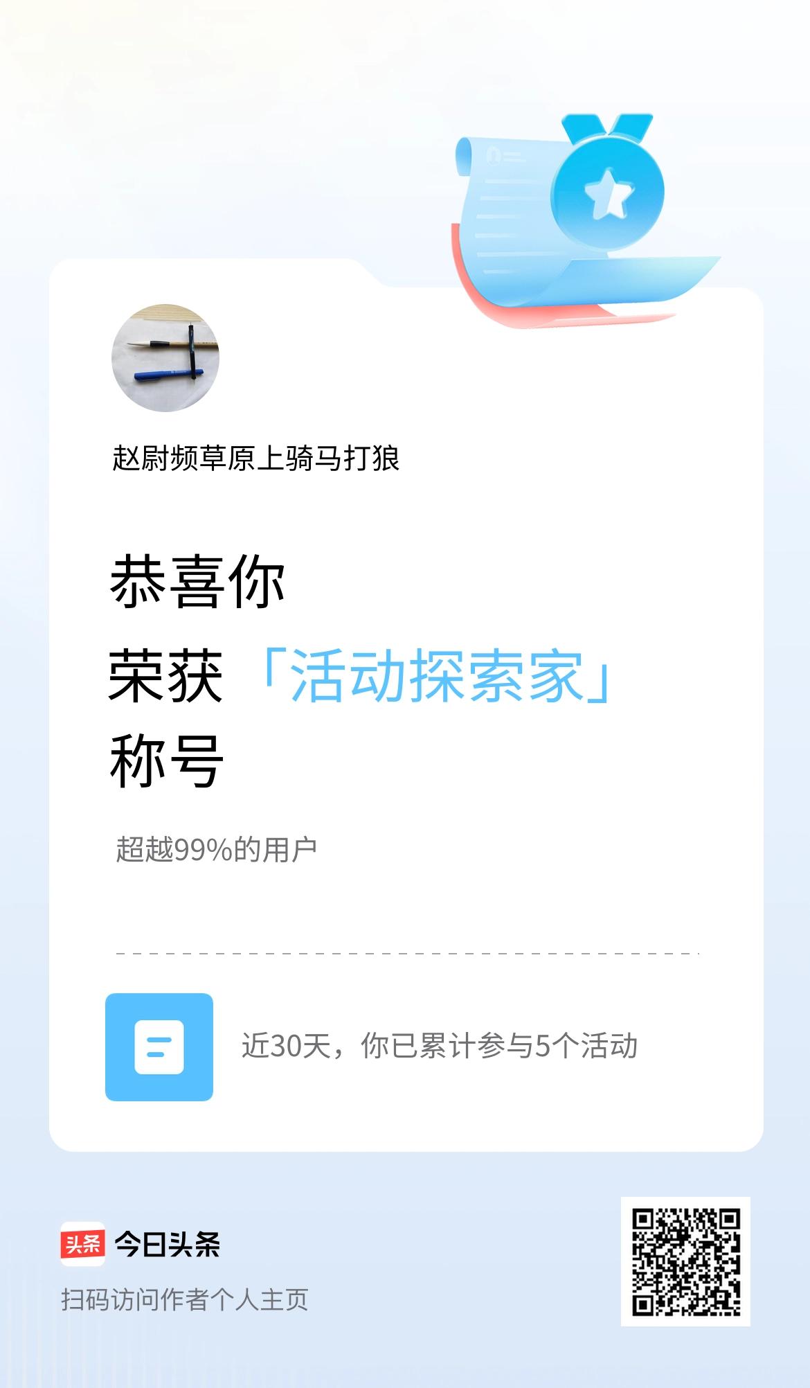 我在头条获得「活动探索家」称号