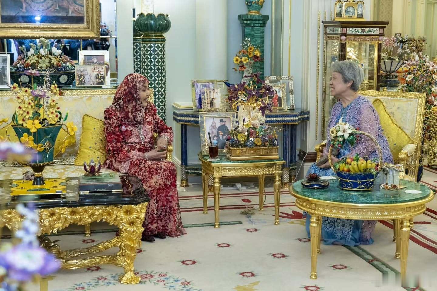 文莱王室 🇧🇳7月15日，苏丹哈桑纳尔·博尔基亚和王后萨勒哈在王宫会见来给苏