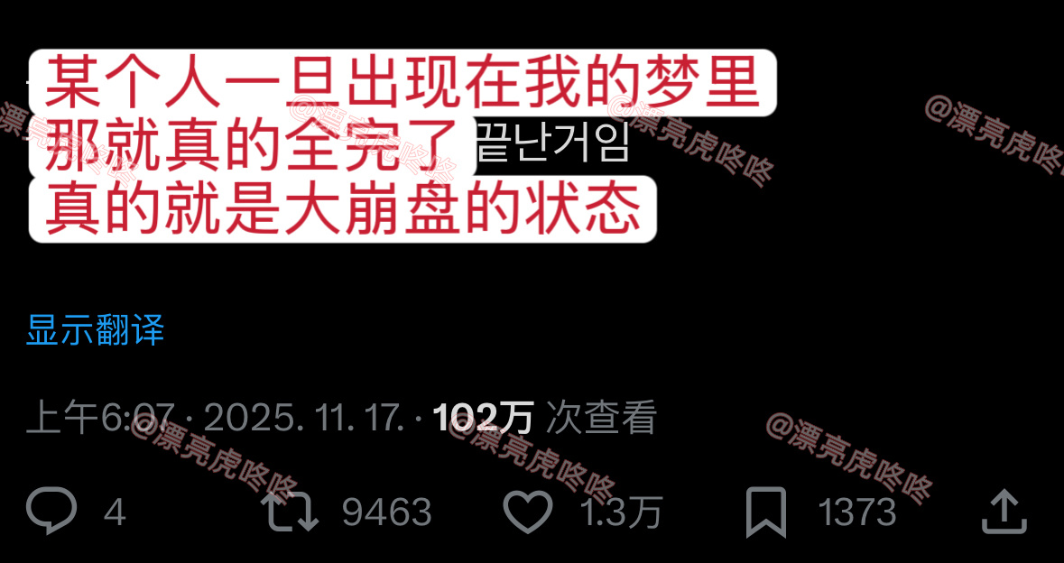 【twi】“某个人一旦出现在我的梦里，那就真的全完了，真的就是大崩盘的状态” 