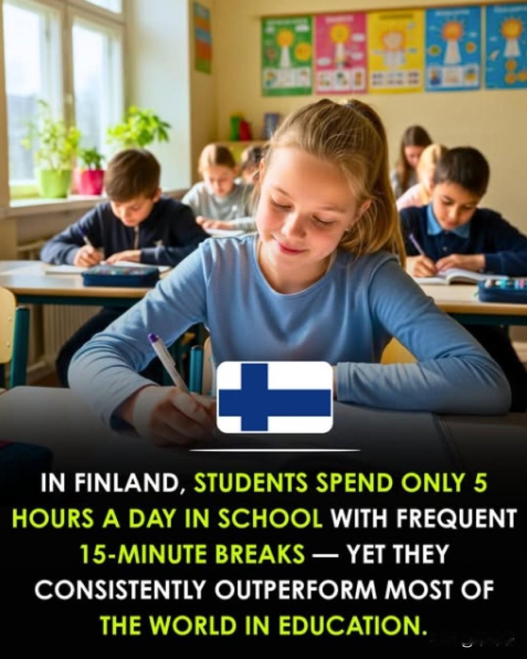 芬兰的教育系统以其独特的教学方法而闻名，这些方法包括较短的学校日和频繁的休息，旨