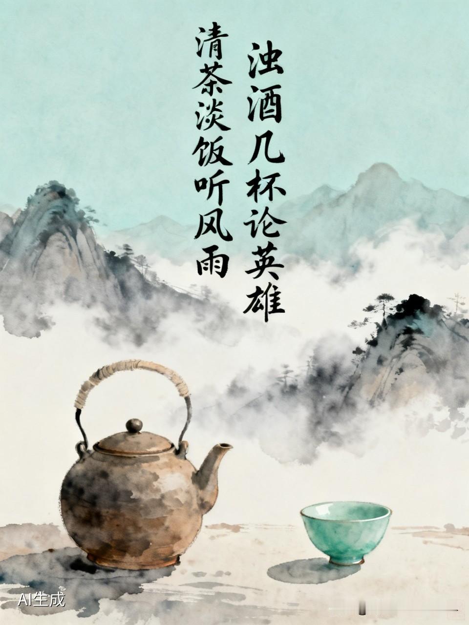 上联：清茶淡饭听风雨，有请下联下联，浊酒几杯论英雄！