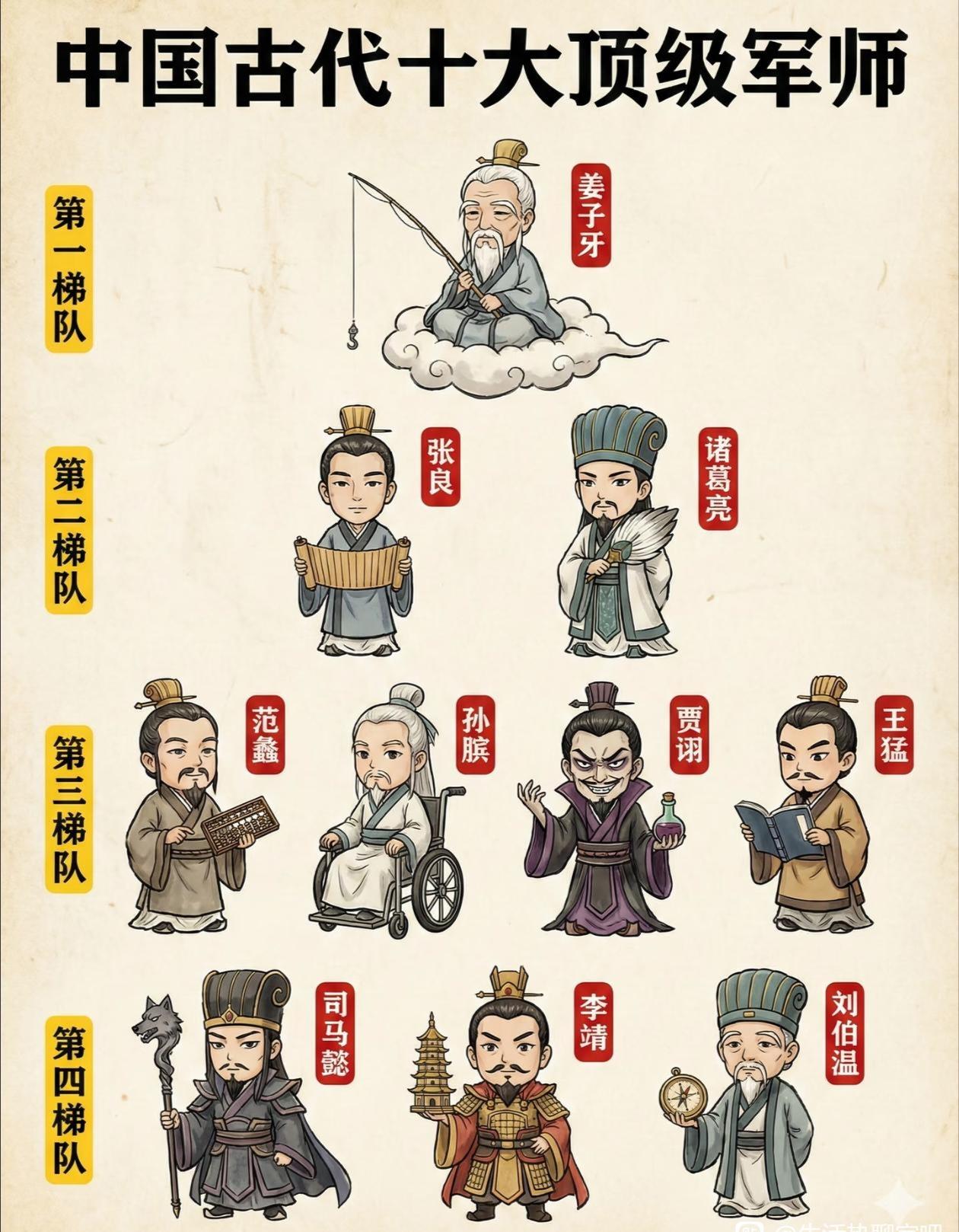 中国古代十大顶级军师，这样排名是否符合事实？了解历史的说说！中国十大谋士  军师