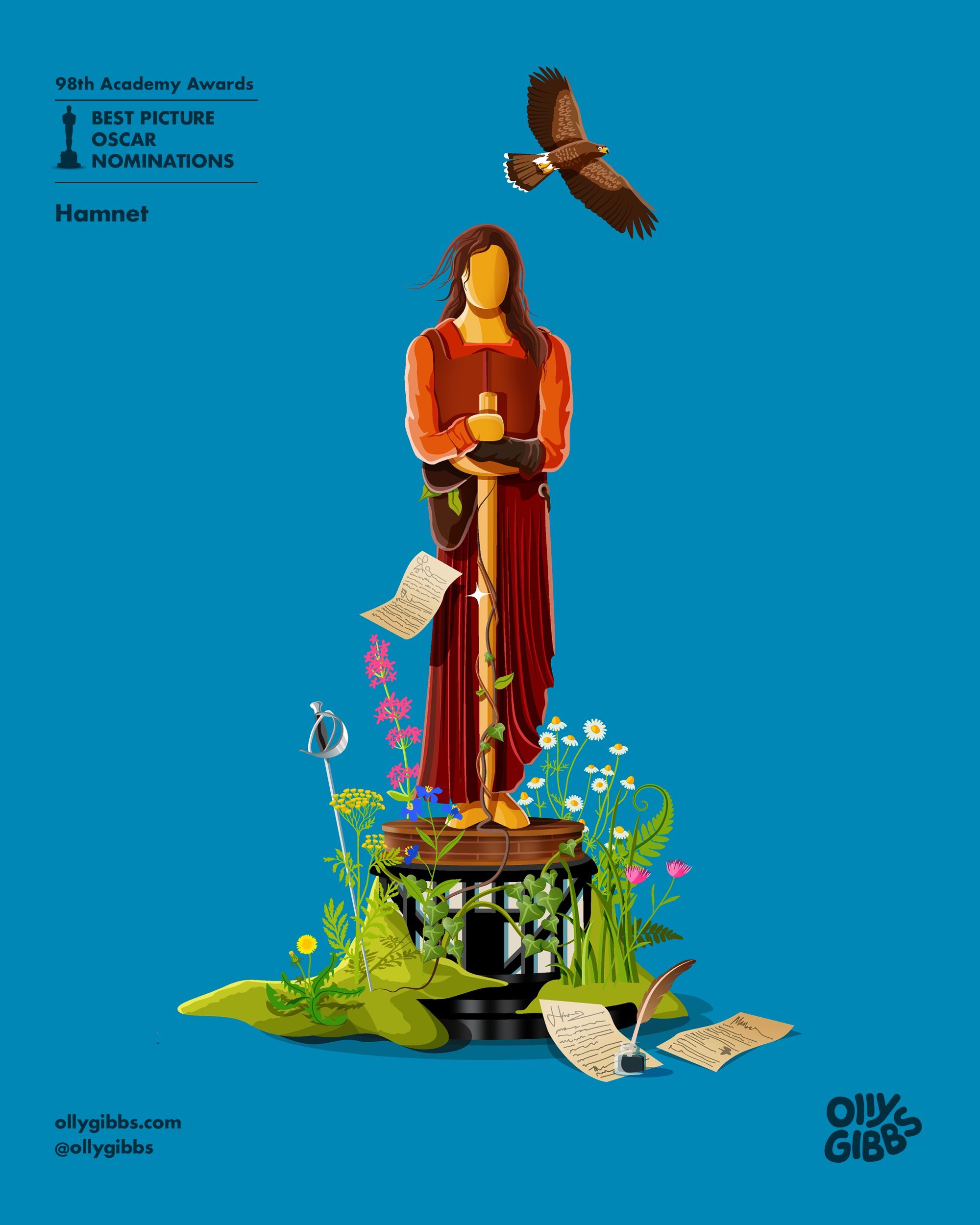 一年一度！画师Olly Gibbs照例为今年第98届奥斯卡奖「最佳影片」入围的1